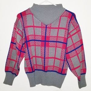 Vintage 80s Sweater | Geometric Plaid Pattern